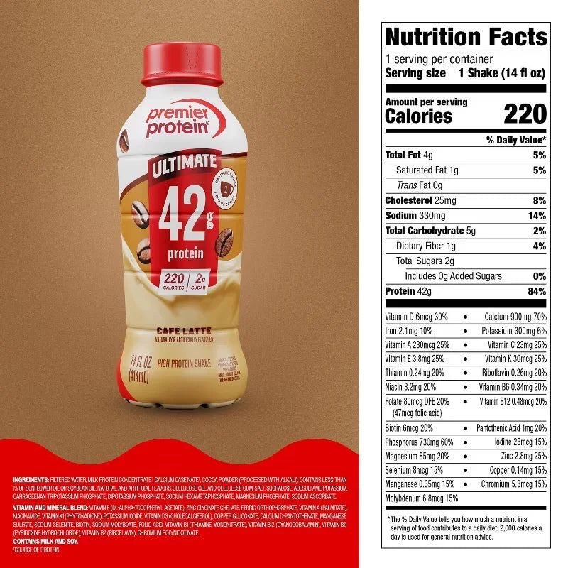 Premier Protein Ready To Drink Cafe Latte Caffeinated Milk Protein Shakes - 42g Protein - 4pk/14 fl oz